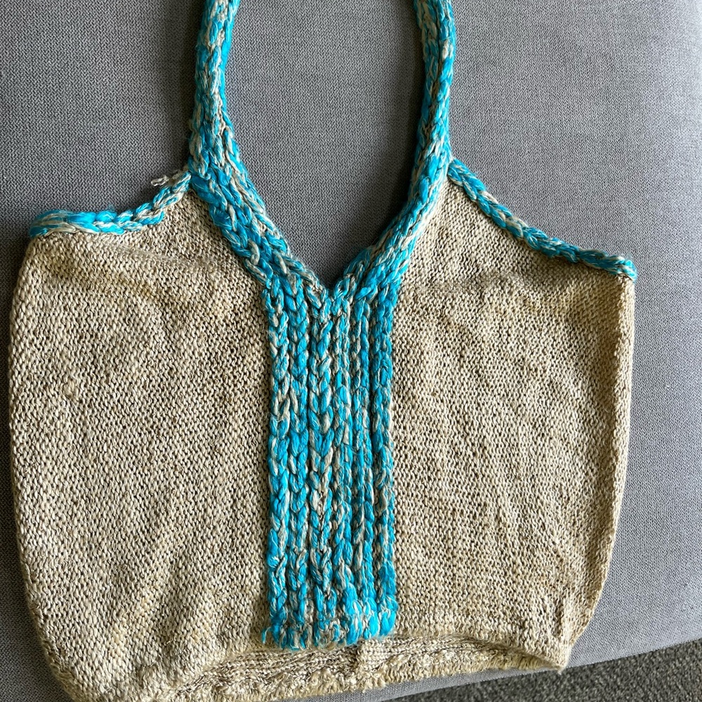 Handcrafted Beige and Blue Vintage Halter Top